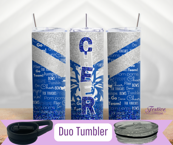 Cheer Blue & White 20oz Duo Tumbler (Personalized Optional)