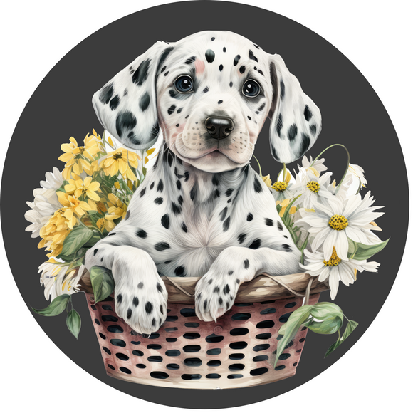 Dalmatian In Basket Metal Wreath Sign (Choose Size)