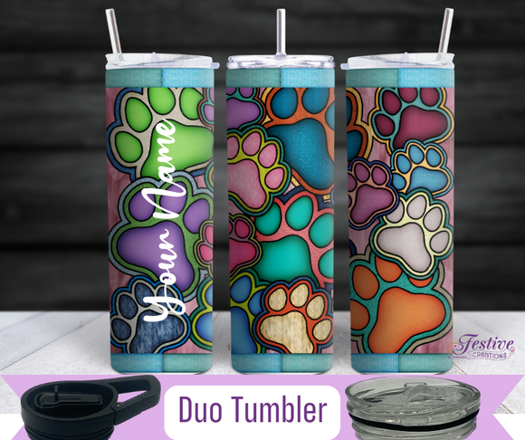 Colorful Dog Paw Print Tumbler (Personalized Optional)