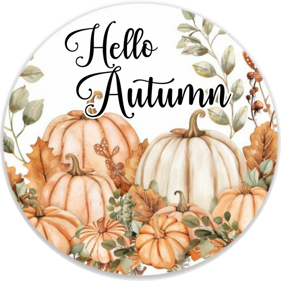 Hello Autumn Pumpkin Metal Sign (Choose Size)