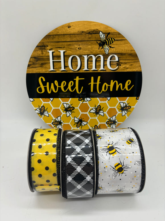 Home Sweet Home Bee Ribbon and Sign Bundle (No Frame)