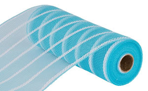 10"X10Yd Vertical Wide Stripe Mesh Turquoise/White
