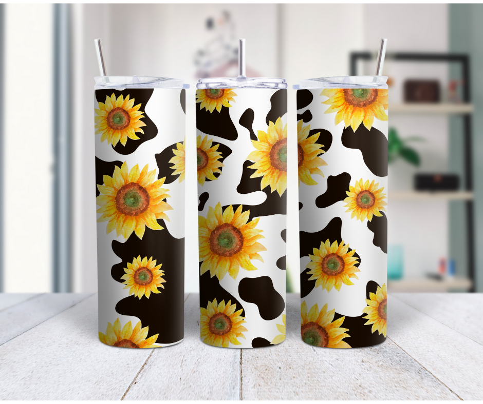 Sunflower Cow 20 Oz Skinny Tumbler With Straw & Lid 