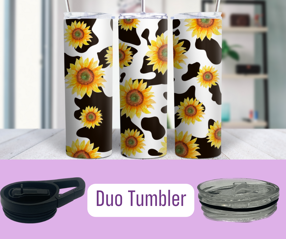 Sunflower Cow 20 Oz Skinny Tumbler With Straw & Lid 