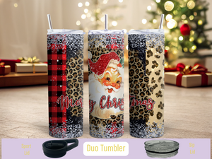 Merry Christmas Cheetah and Plaid Santa Face Duo Tumbler (Personalized Optional)