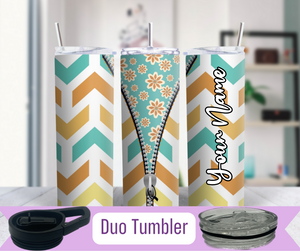 Retro Blue Floral Thermal Tumbler ( Personalization Option)