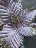 11"L Velvet/Glitter Poinsettia Stem Rose Gold