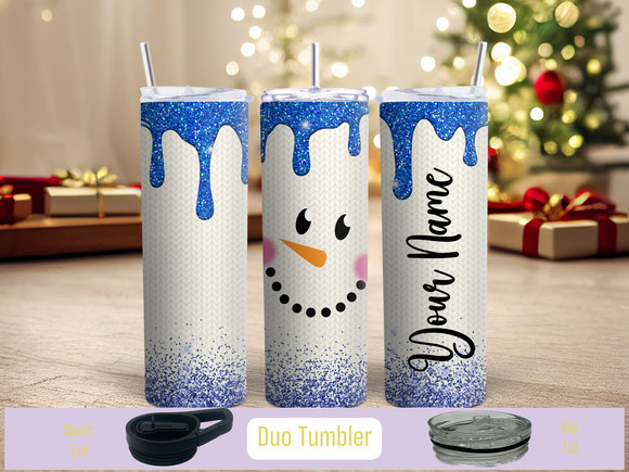 Blue Glitter Snowman Face (Personalized Optional)