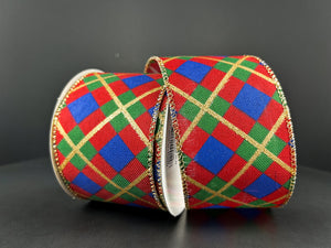 2.5"X10YD Traditional Holiday Plaid Wired Ribbon Red/Gold/Blue/Green