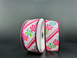 1.5"X10YD Festive Sweet Swirls Satin Fuchsia/Blue/Wh/Gr/Pink