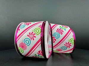 2.5"X10YD Festive Sweet Swirls Satin Fuchsia/Blue/Wh/Gr/Pink