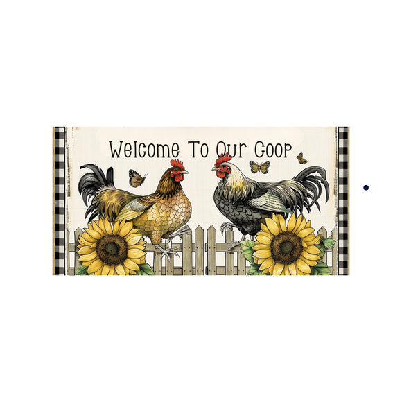 12x6 Country Charm Coop Sign - Rustic Sunflower & Rooster Decor