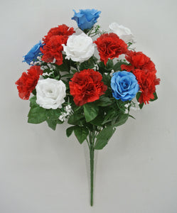 19" Rose Carnation Bush x14 Red/White/Blue