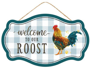 12.5"L X 7.5"H Welcome To Our Roost Country Blue/Teal/Ylw/Red