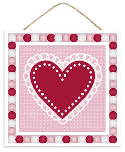 10"Sq Valentine Heart Sign Pink/Red/White