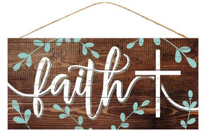 12.5"L X 6"H Faith W/Cross Natural/White/Seafoam