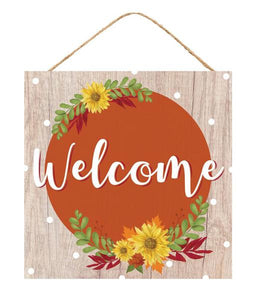 10"Sq Welcome Fall Sign Rust/Yellow/Green