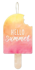 13.5"H X 7"L Hello Summer Popsicle Sign Hot Pink/Org/Ylw/Wht