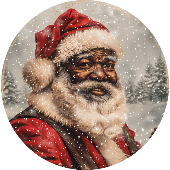 Jolly African American Santa Metal Sign (Choose size)