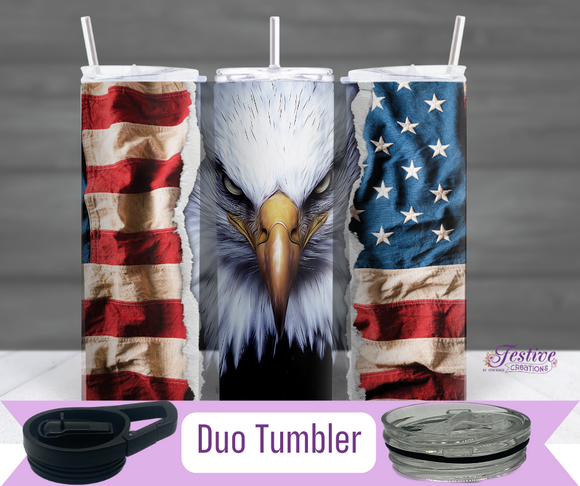 American Flag Eagle Face 20 Oz Duo Tumbler (Personalized Optional)