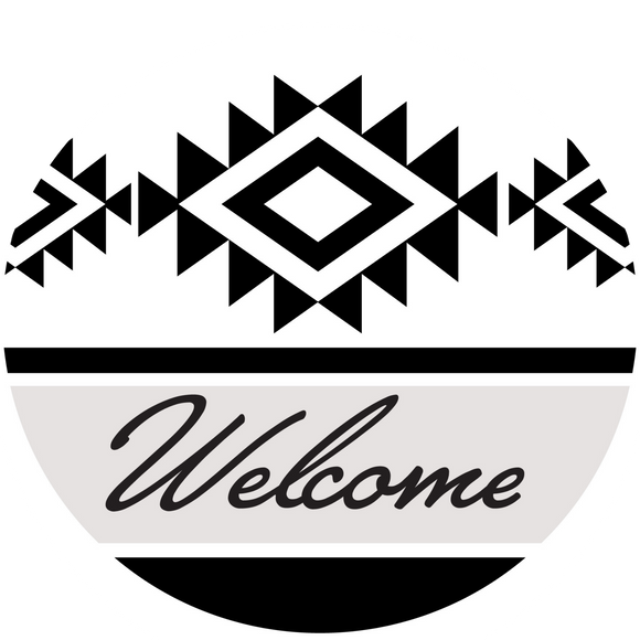 Welcome Black & White Pattern Round Metal Sign (Choose Size)