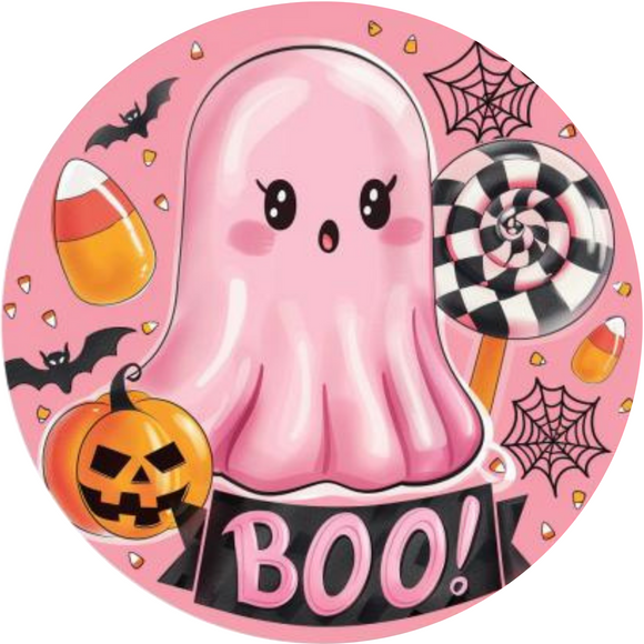 Cute Pink Ghost BOO Metal Sign (Choose Size)