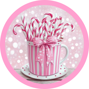 Pink Candy Cane Delight Metal Sign