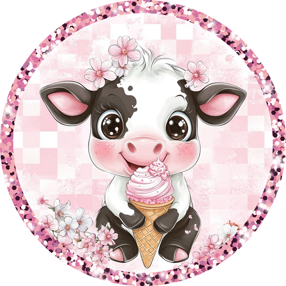 Cherry Blossom Ice Cream Cow Metal Sign (Choose Size)