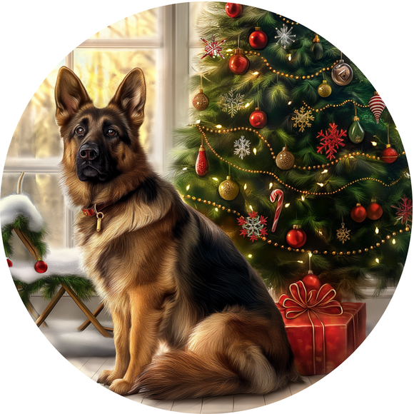 Christmas German Shepherd Metal Sign (Choose Size)