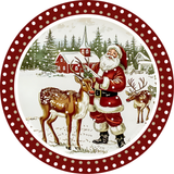 Classic Christmas Santa and Reindeer Metal Sign (Choose size)