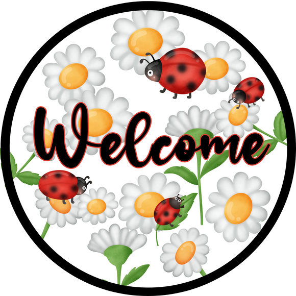 Welcome Daisy Ladybug Wreath Sign (Choose Size)
