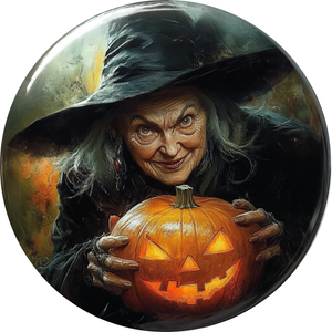 Creepy Witch with Jack-o'-Lantern Halloween Metal Sign (Choose Size)