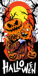 Halloween metal rectangle sign for wreaths in orange, black, white, creepy jack o lantern