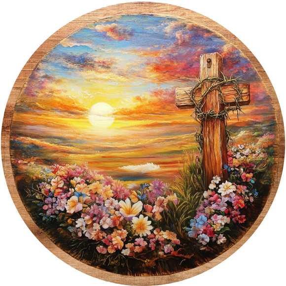 Sunset Cross Metal Wreath Sign