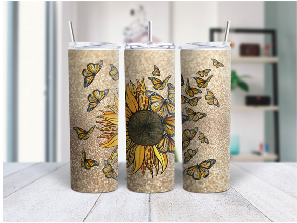 Sunflower Butterfly 20 Oz Duo Tumbler (Personalized Optional)