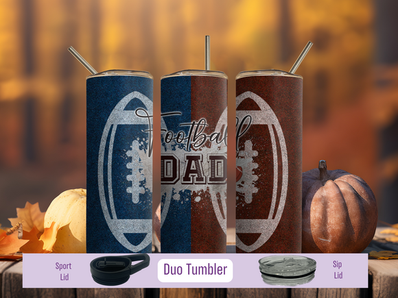 Football Dad Blue and Brown 20oz Duo Tumbler (Personalized Optional)