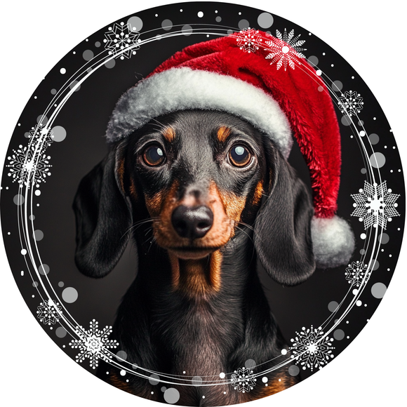 Santa Hat Dachshund Metal Wreath Sign