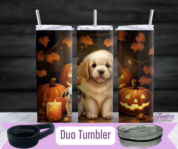Puppies and Jack-O-Lantern Halloween Tumbler (Personalized Optional)
