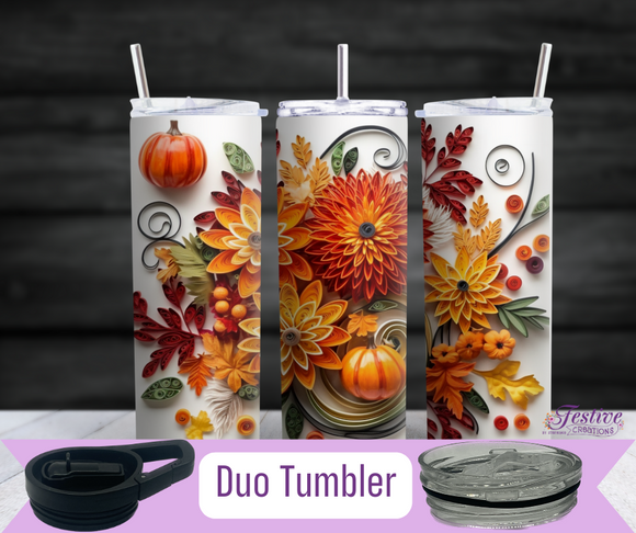 3D Harvest Autumn Fall Pumpkins 20 oz. Tumbler (Personalized Optional)