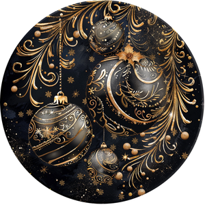 Elegant Black and Gold Christmas Ornaments Metal Sign (Choose Size)