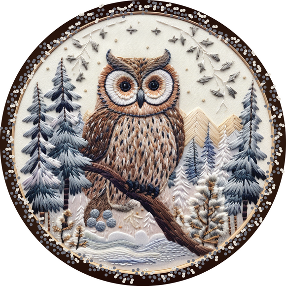 Embroidered Winter Owl (Choose Size)