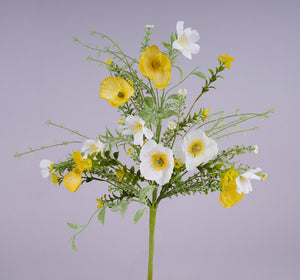 19.5"L Mixed Poppy Bush Yellow/White