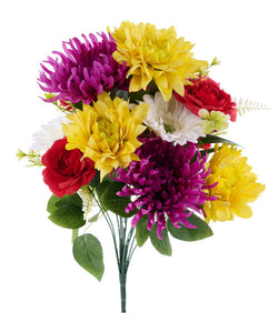 20"L Dahlia/Mum/Daisy Bush X14 Purple/Yellow/Cream/Red