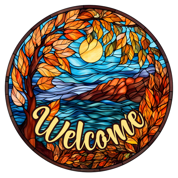 Fall Evening Moon Faux Stained Glass Sign (Choose size)