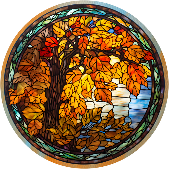 Fall Leaves Stained Glass Sign (Choose size)