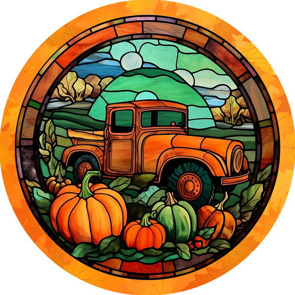 Fall Vintage Truck Stained Glass Sign (Choose size)