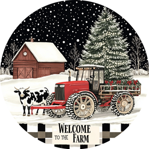 Winter Welcome Festive Farm and Tractor Metal Sign (Choose Size)