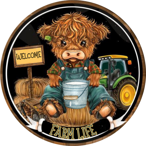 Welcome Farm Life Cute Cow Metal Sign (Choose Size)
