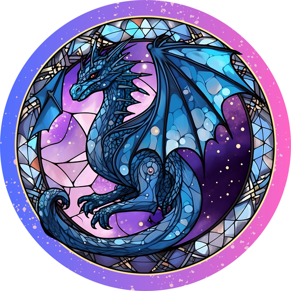 Mystical Dragon Purple Metal Round Sign (Choose size)