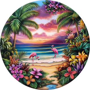 Tropical Paradise Flamingo Metal Wreath Sign (Choose Size)